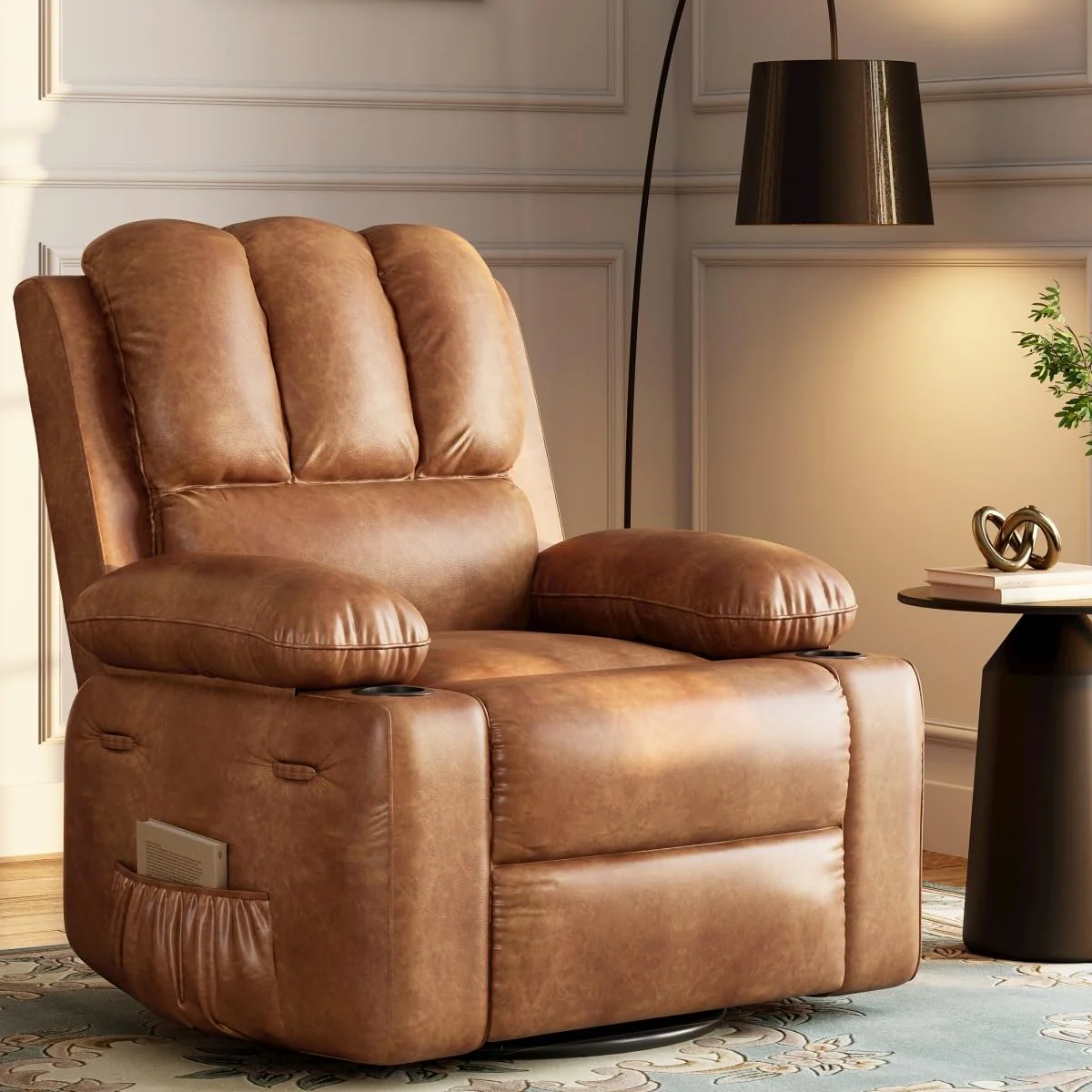 Garvee Oversized Recliner Chairs with Heat and Massage - 360° Swivel Lazy Boy Recliner Chair for Adults- Manual Rocking Chair with Cup Holder for Living Rooms, Bedrooms and Nurseries - Coffee