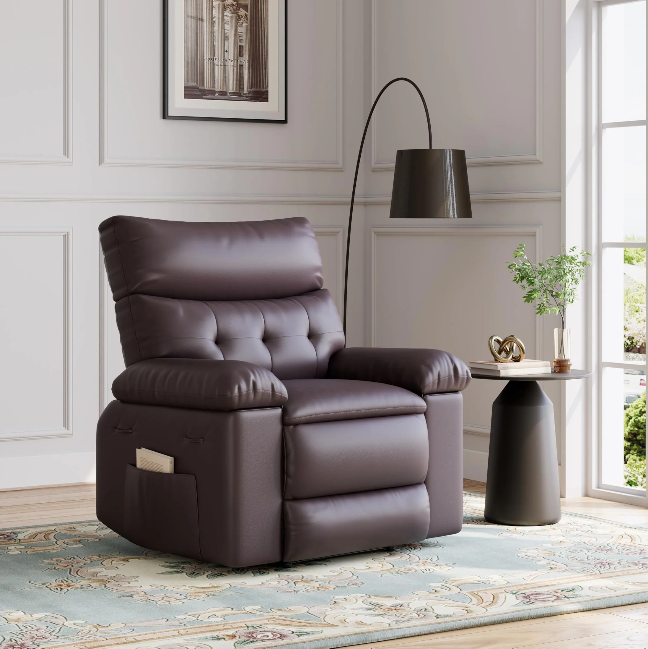 Garvee Oversized Recliner Chair - PU Leather Large Manual Recliner for Adults, Ultimate Comfort Lazy Boy with 1.5X Sponge Filling and Easy Recline Mechanism for Relaxation, Coffee