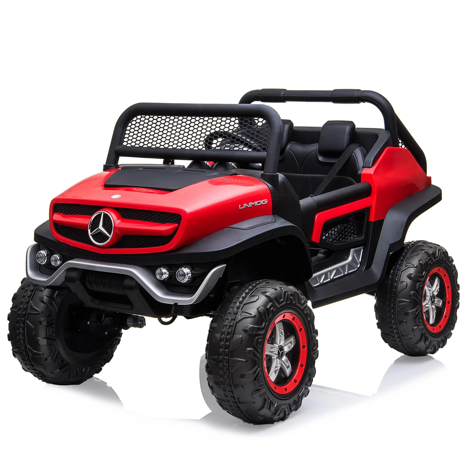 Garvee 2 Seater Kids Ride On Truck 24V Ride On Toy Licensed Mercedes Benz Battery Powered Electric Vehicle for Toddles with Remote Control, Battery Display, Trunk, Spring Suspension, LED Lights, Music, Red