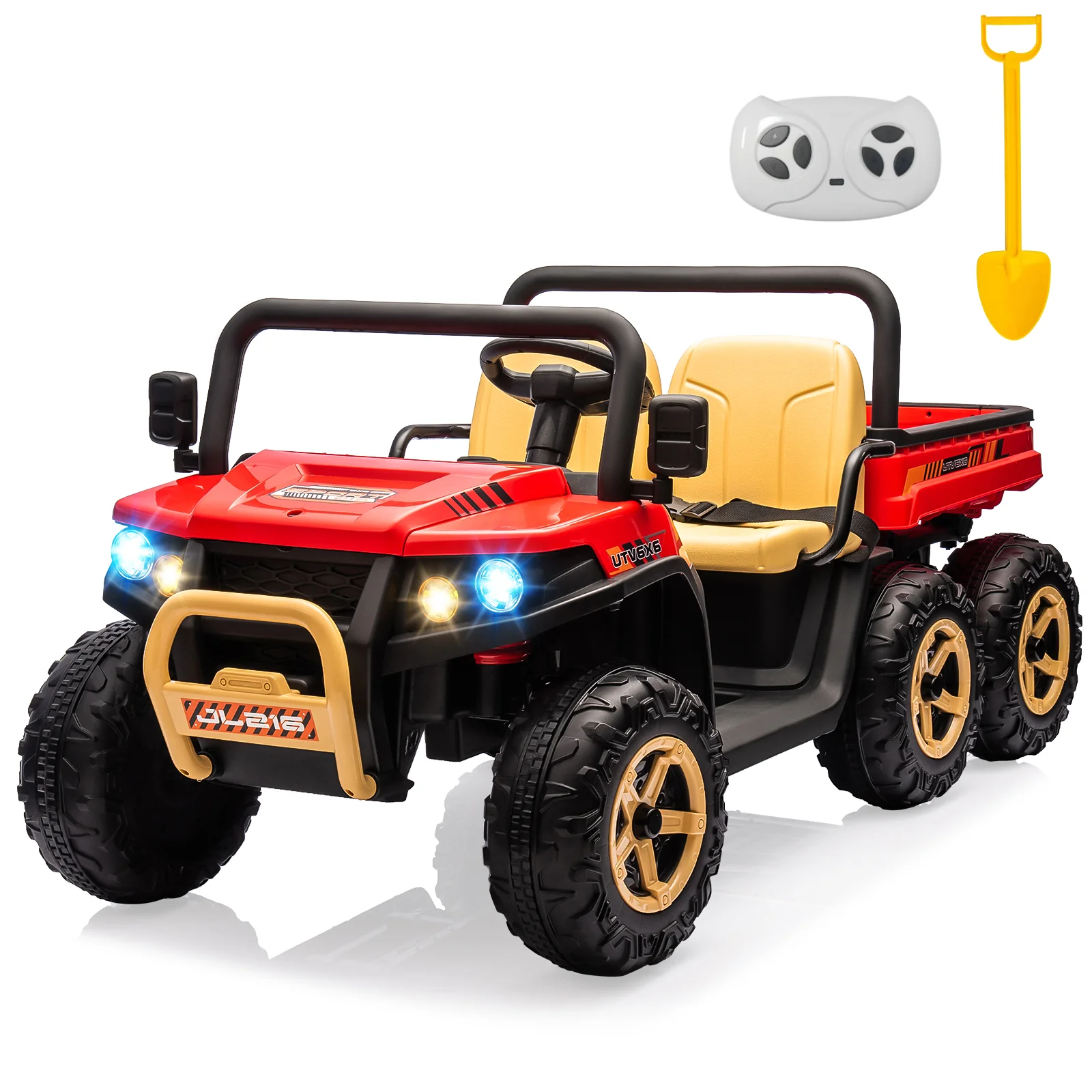 Garvee 2-Seater Ride on Car,6X6 24V Kids Ride On Dump Truck with Remote Control Electric Utility Vehicles UTV Battery Powered 6 Wheeler, for 3 years and up - Black & Red