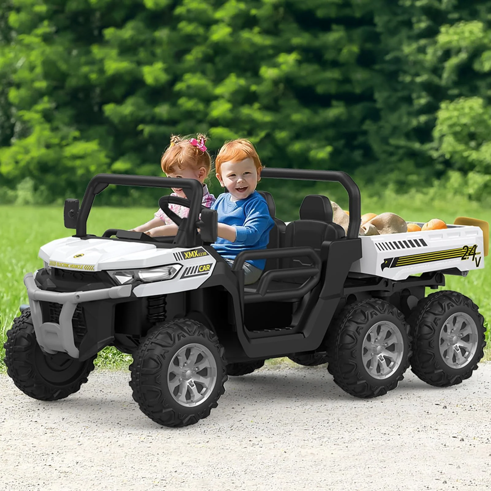 Garvee 2-Seater Ride on Car,6X6 24V Kids Ride On Dump Truck with Remote Control Electric Utility Vehicles UTV Battery Powered 6 Wheeler, for 3 years and up - White