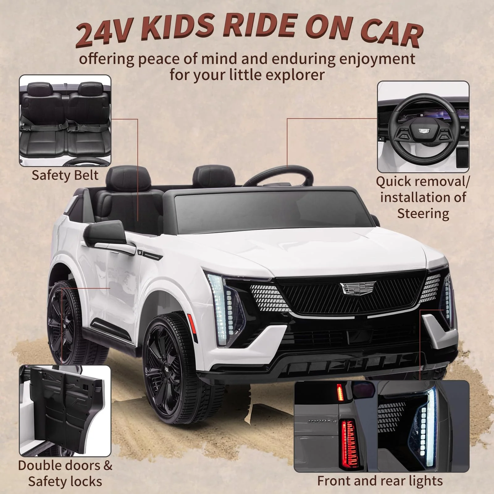 Garvee 24V Ride On Car, Licensed Battery Powered Electric Vehicle w/Remote Control, 2 Seater, 4-Wheel Shock Absorbers, Smooth Start, Music, LED Lights for Boys Girls