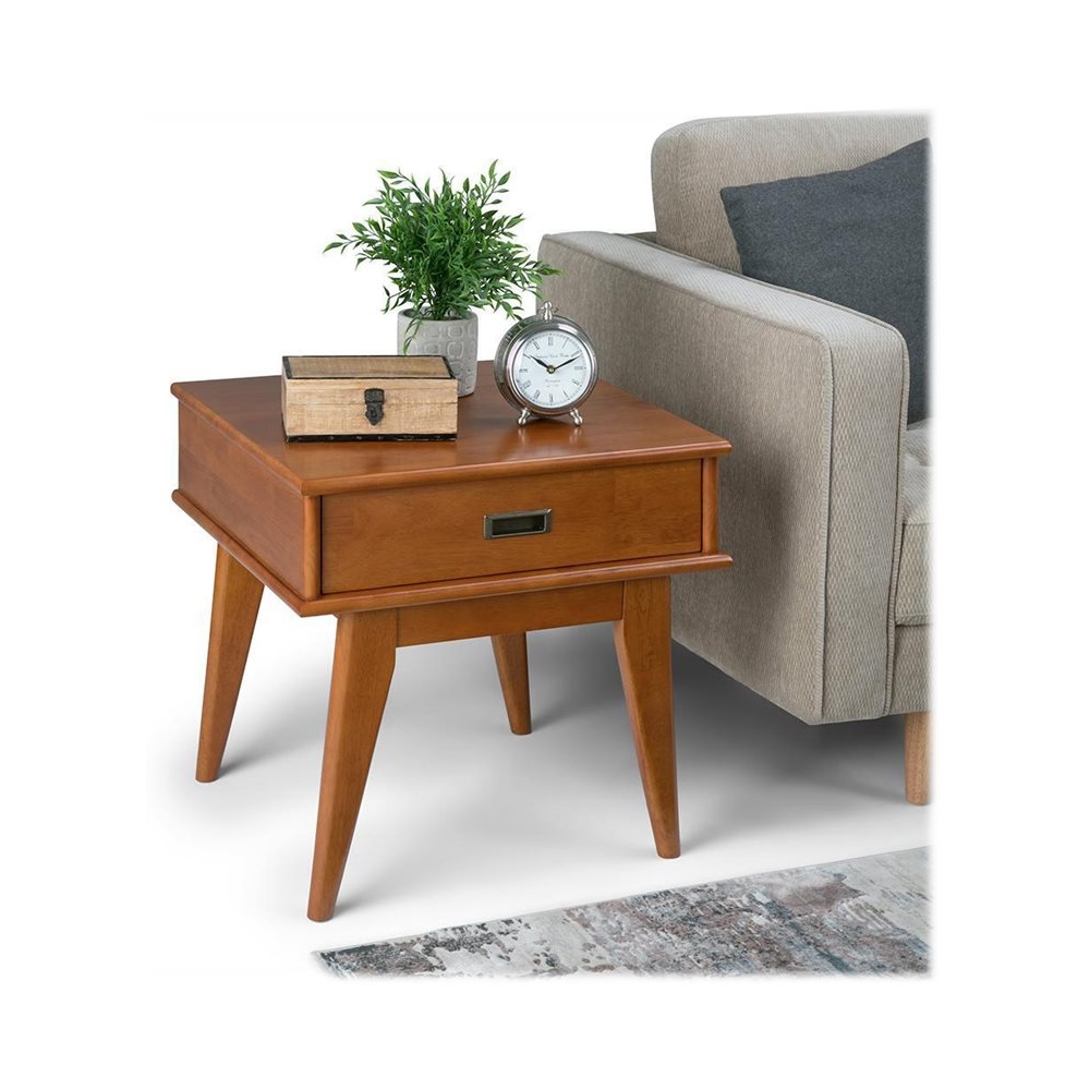 2026 Simpli Home – Draper Rectangular Mid-Century Modern 1-Drawer End Table – Teak Brown