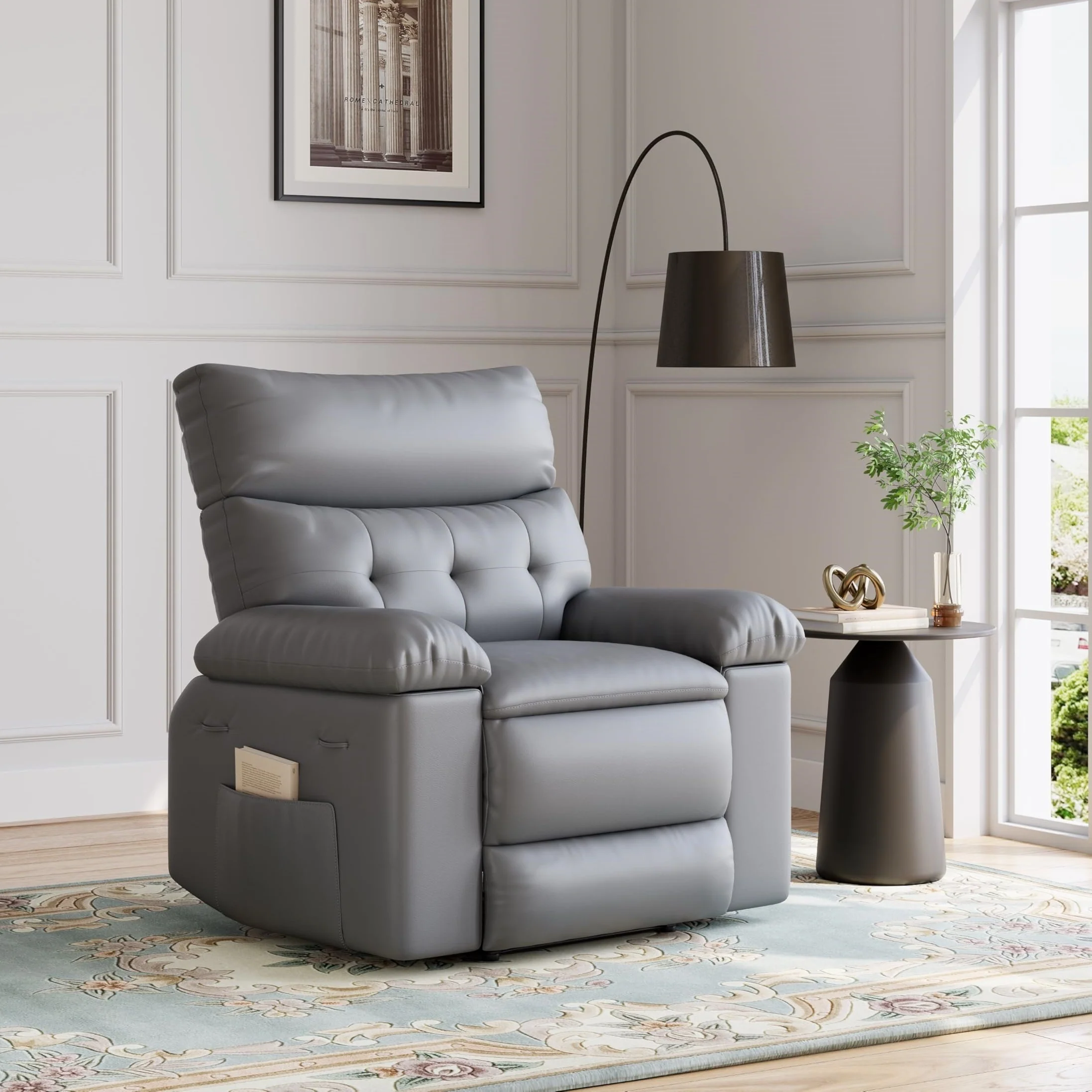 Garvee Oversized Wide Recliner Chair - Heat and Massage, PU Leather Large Manual Recliner for Adults, Ultimate Comfort Lazy Boy with 1.5X Sponge Filling and Easy Recline Mechanism for Relaxation