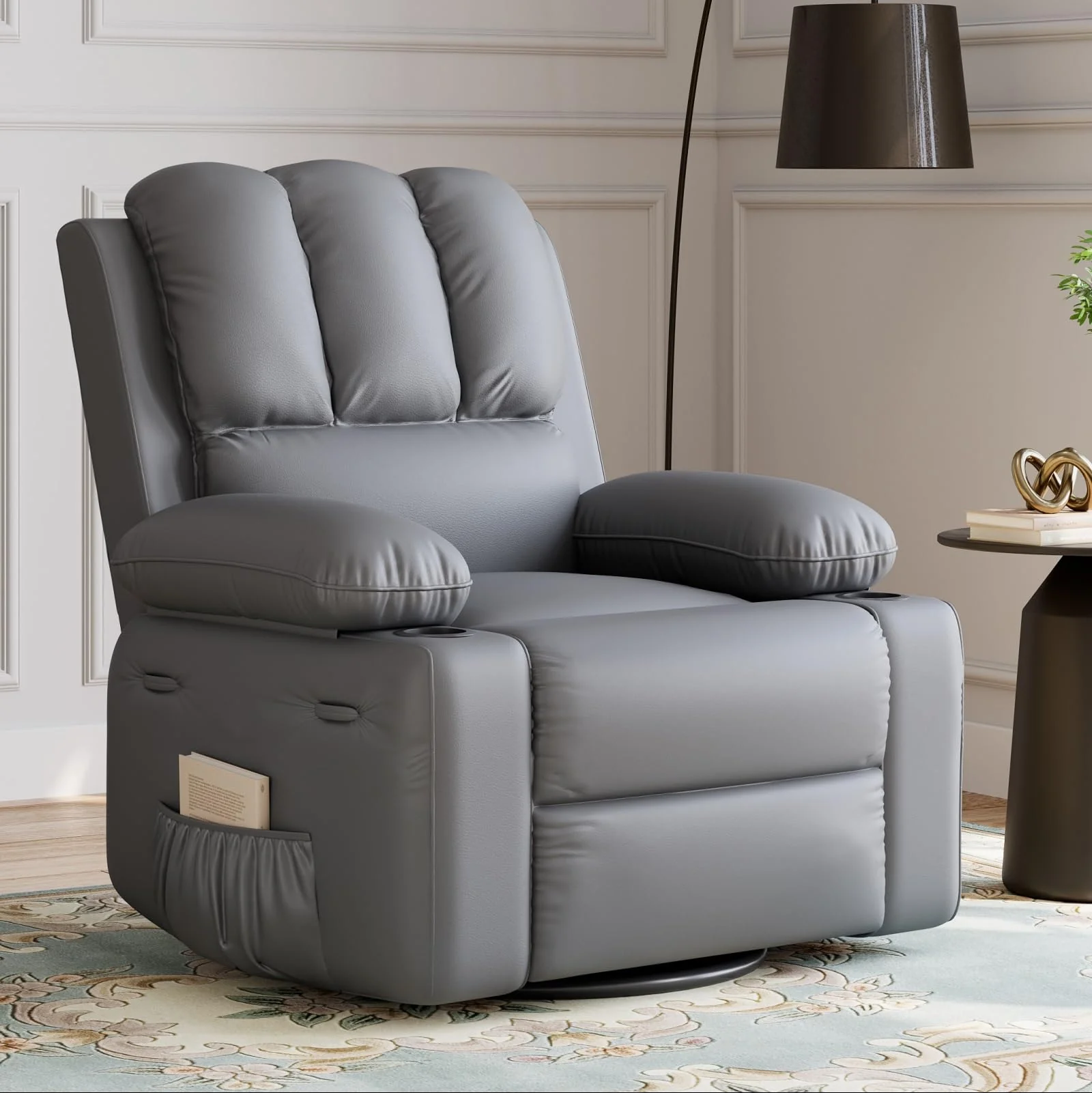 Garvee 27'' Recliner Chair Oversized, Manual Recliner for Adults, Lazy Boy with 1.5x Sponge Filling, Cup Holder, and Retractable Armrests, for Living Rooms, Bedrooms, and Nurseries