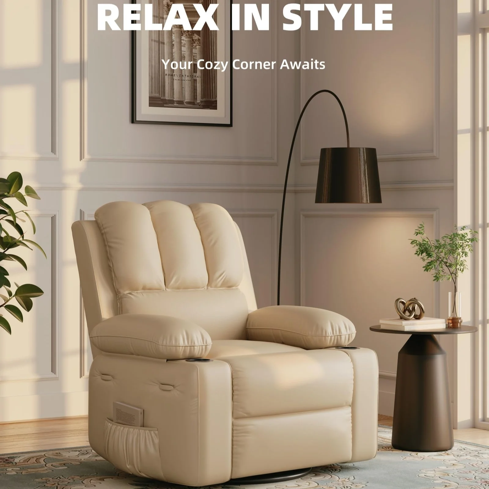 Garvee 27'' Recliner Chair Oversized, Manual Recliner for Adults, Lazy Boy with 1.5x Sponge Filling, Cup Holder, and Retractable Armrests, for Living Rooms, Bedrooms, and Nurseries