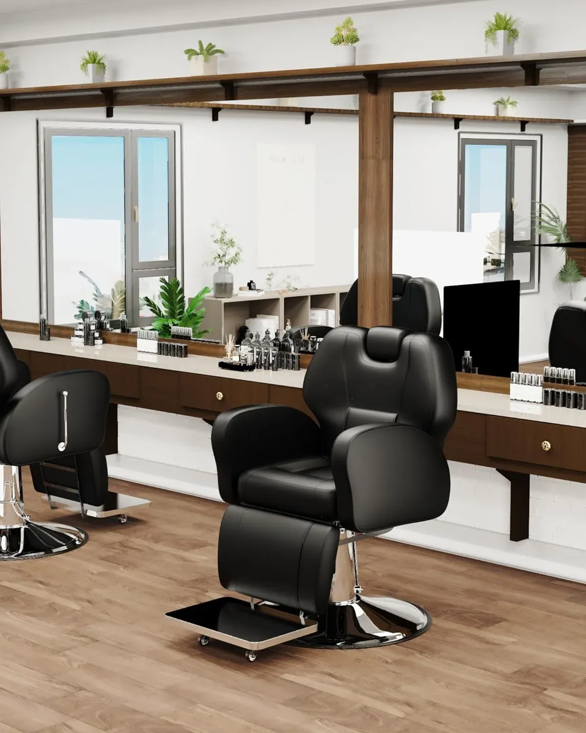 Baasha Barber Chair, Reclining Salon Chair for Hair Stylist, All-Purpose Hair Chair with Heavy-Duty Steel Frame, Shampoo Chair Stylist Chair Tattoo Chair, Beauty Salon Equipment - Black