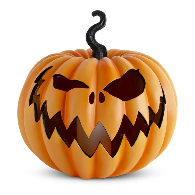 Orange Resin LED Flicker Flame Jack O Lantern, 13