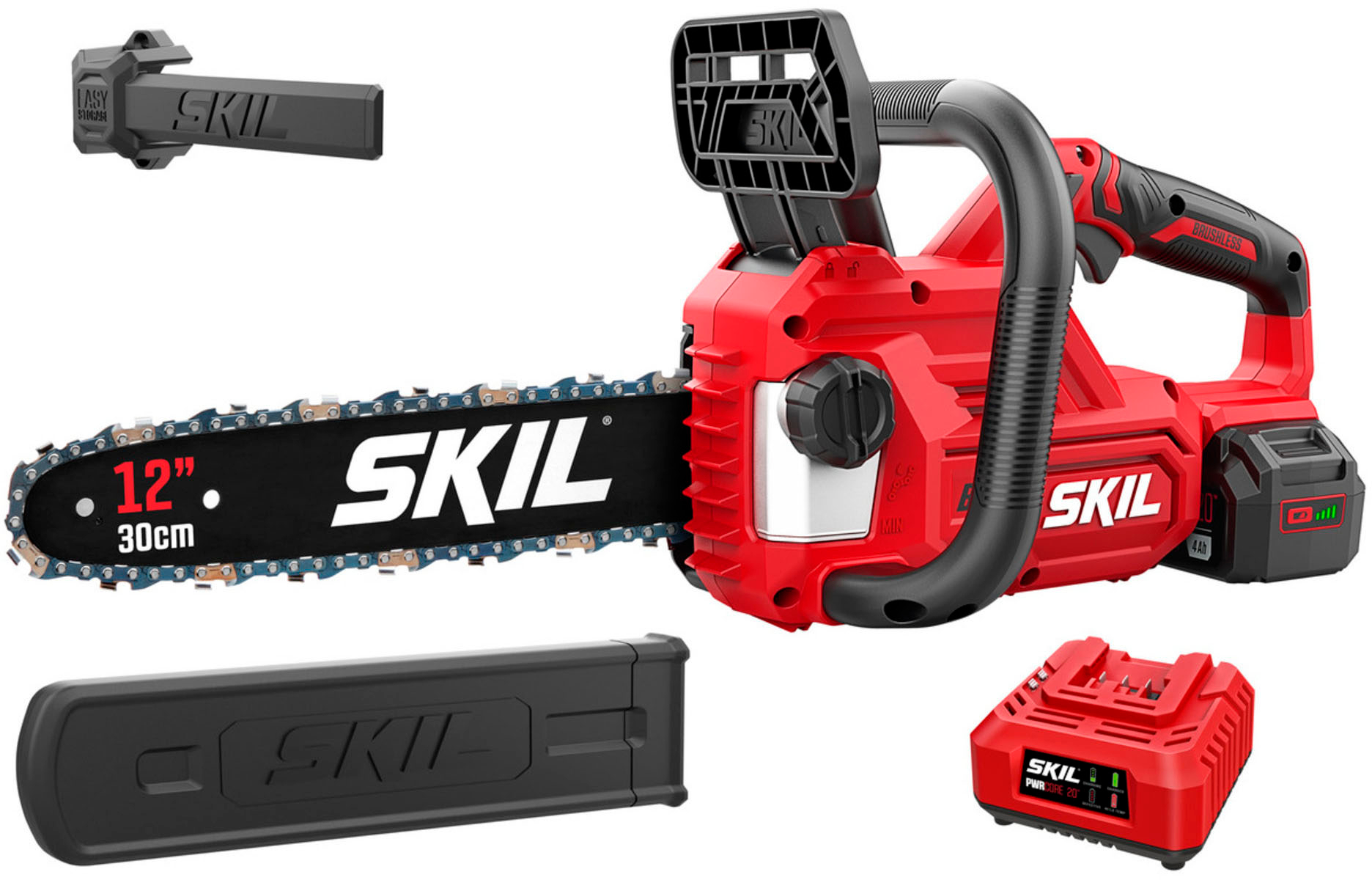 2026 Skil – PWR CORE 20 20-Volt 12-Inch Cordless Brushless Chainsaw (1 x 4Ah Battery and 1 x Charger) – Red/black