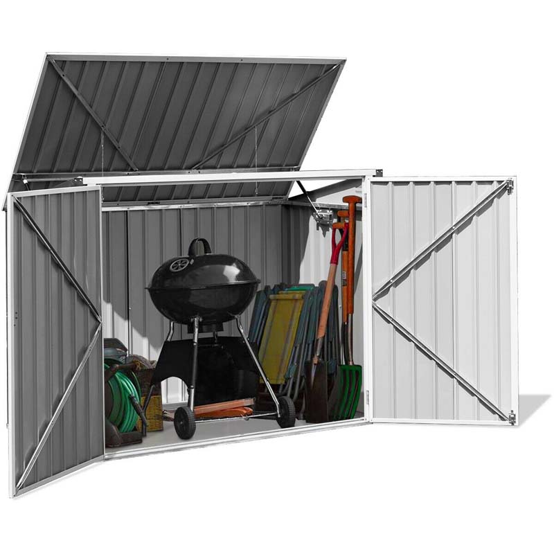 2026 6 x 3 FT Horizontal Metal Storage Shed Outdoor Garbage Bin Enclosure, Multi-function Storage Cabinet for Garden Yard