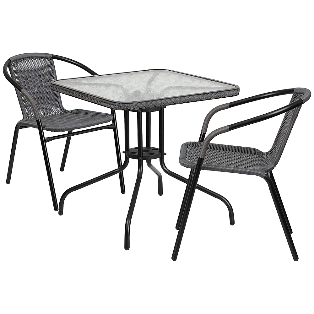 2026 Alamont Home – Lila Outdoor Square Contemporary Metal 3 Piece Patio Set – Clear Top/Gray Rattan