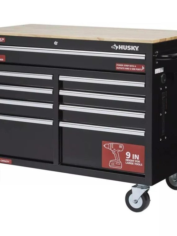 2026 46 in. W x 24 in. D 9-Drawer Gloss Black Deep Tool Chest Mobile Workbench