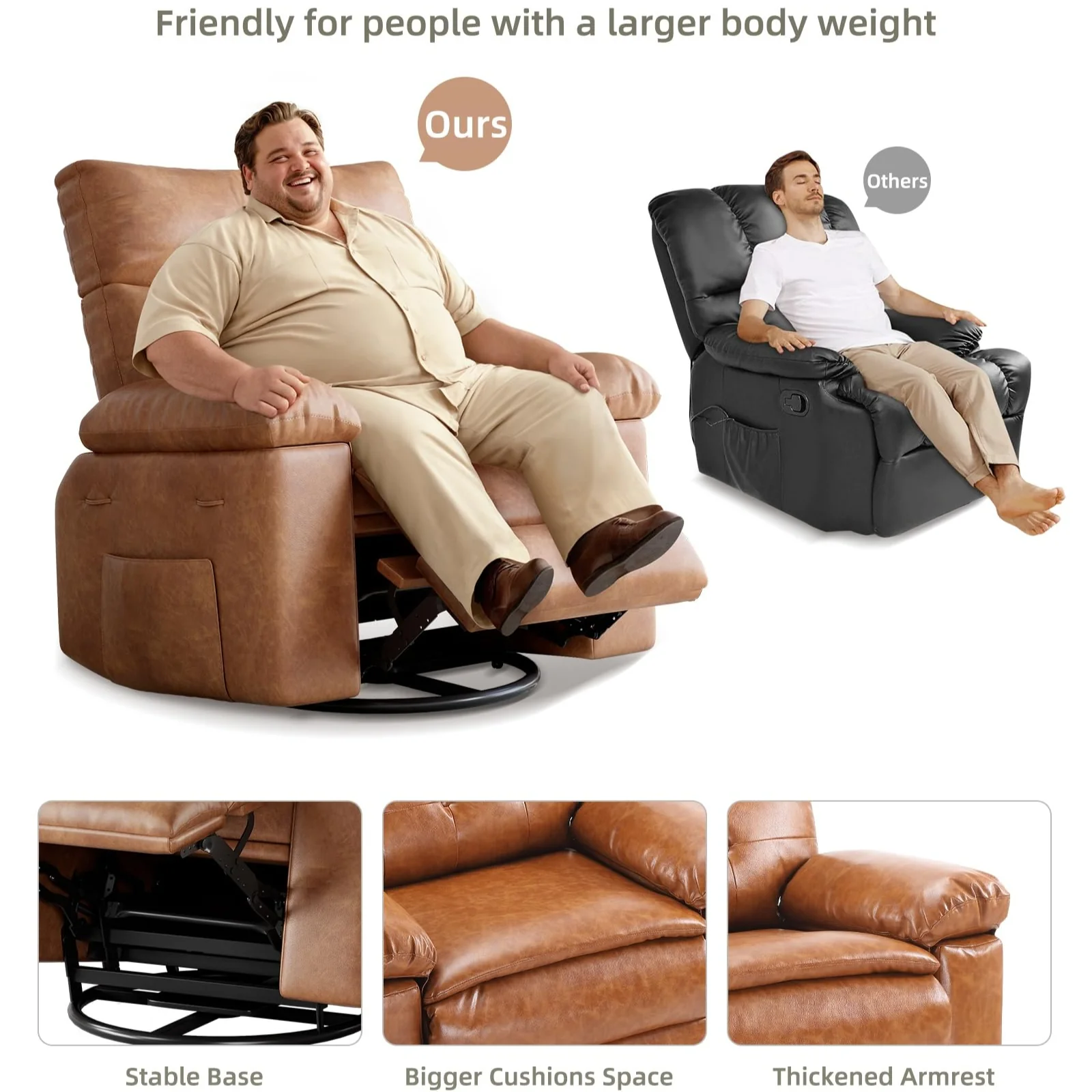 Garvee Oversized Wide Recliner Chair - Heat and Massage, PU Leather Large Manual Recliner for Adults, Ultimate Comfort Lazy Boy with 1.5X Sponge Filling and Easy Recline Mechanism for Relaxation