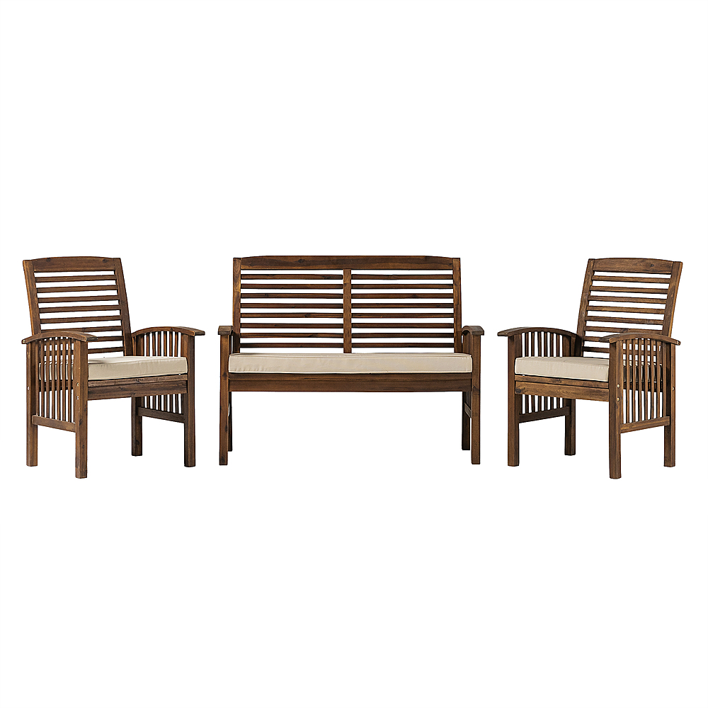 2026 Walker Edison – Modern 3-Piece Slat-Back Acacia Wood Chat Set – Dark Brown