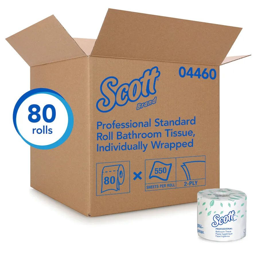 Scott Essential Professional Bulk Toilet Paper , Individually Wrapped Standard Rolls, 2-Ply, White, 550 Sheets,Case of 80