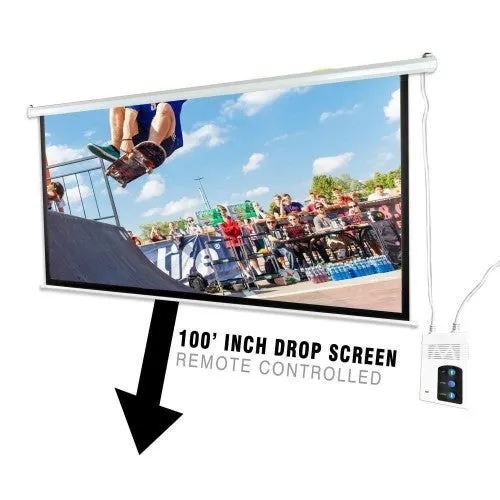 Pyle 100′′ Portable Motorized Matte White Projector Screen – Automatic Projection Display with Wall /Ceiling Mount Remote and Case – For Home Movie Theater, Slide / Video Showing – PRJELMT106