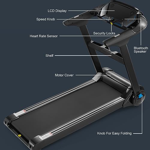 Garvee 4.0Horsepower Folding Treadmill for Home, Grey Electric Portable Treadmill with LCD Display & Detection, 0.6-8.7MPH Max 400LBS Walking Jogging Running Exercise Machine for Office Home Workout