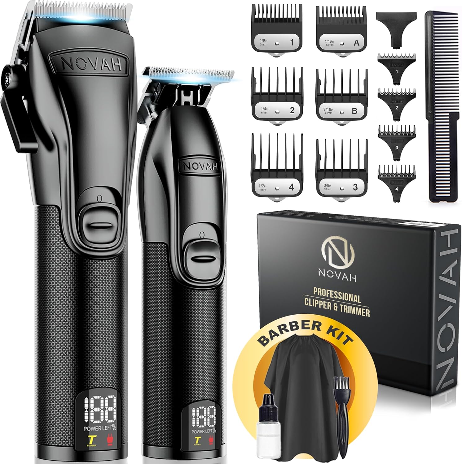 2026 NOVAH® Professional Hair Clippers for Men  Professional Barber Clippers and Trimmer Set  Mens Cordless Hair Clippers for Barbers Haircut Kit Fade