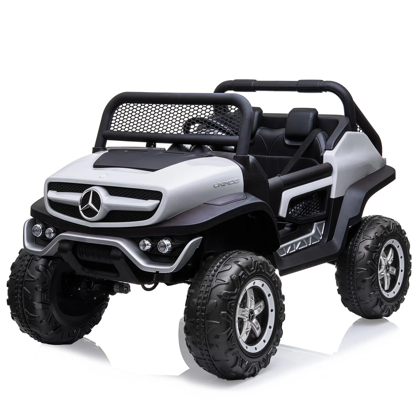 Garvee 2 Seater Kids Ride On Truck 24V Ride On Toy Licensed Mercedes Benz Battery Powered Electric Vehicle for Toddles With Remote Control, Battery Display, Trunk, Spring Suspension, LED Lights, Music, White