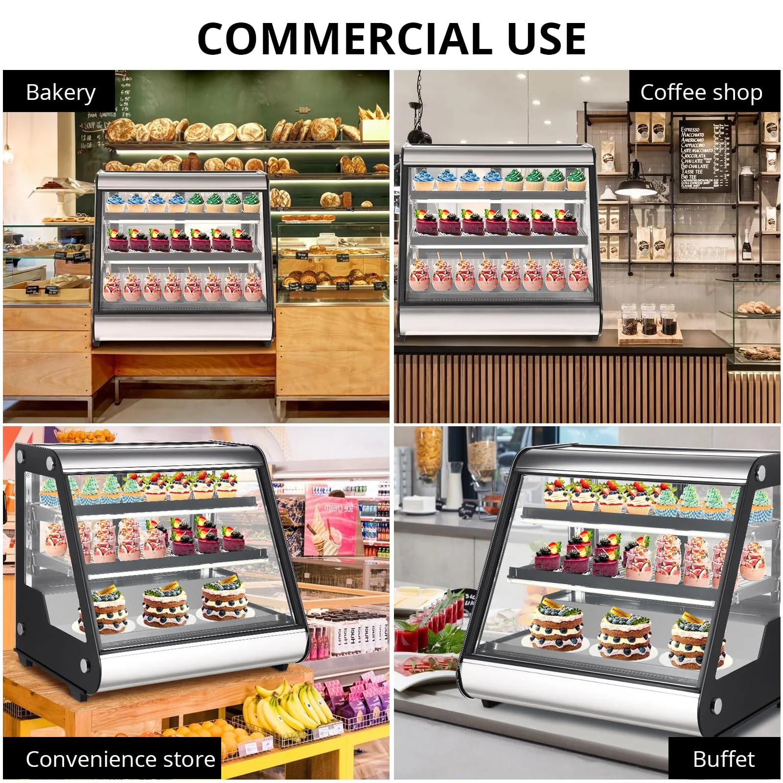 Garvee Commercial Refrigerator Display Case 130L (4.6 Cu.FT) – Auto Defrost, Tempered Glass + LED Lighting, Countertop Commercial Use