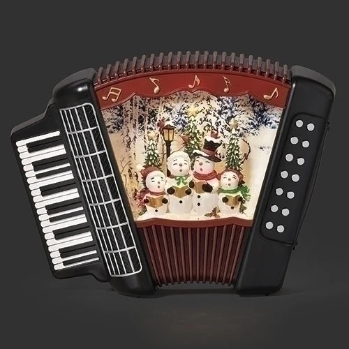 Lighted Swirl Musical Accordion Snow Globe W/ Snowmen Carolers, 7.5