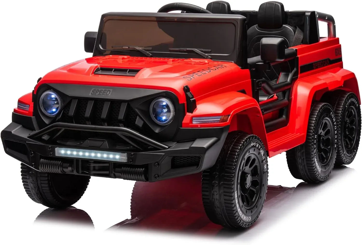 24V Ride On Car for Kids with 6 Wheel, 24V Battery Powered Ride On 4WD Electric Vehicle with Remote, Parental Rear Seat, 5-Point Safety Belt, Storage Space, Carrying Handle, Music, LED Lights (Red)