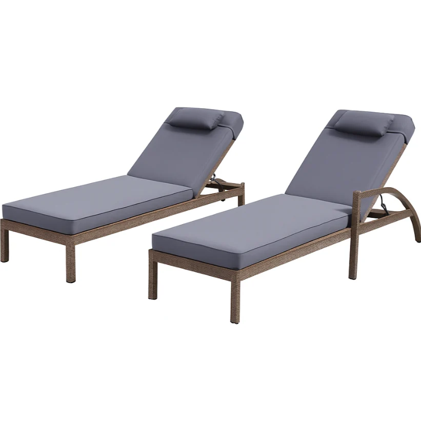 Garvee Outdoor Chaise Lounge Set of 2 Rattan Patio Folding Chaise Lounge Adjustable 5 Position Back Patio Pool Lounge Chair with Cushion Pillow for Poolside Backyard Deck Porch Blue