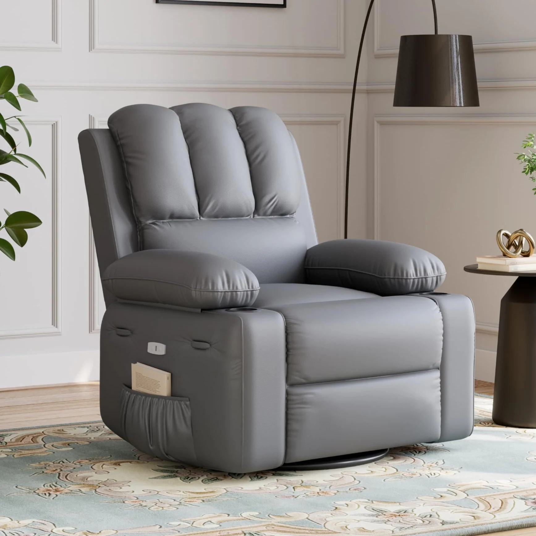Garvee 27'' Width Electric Power Oversized Rocker Swivel Recliner Chair, USB Charger Lazy Boy for Adults, w/Vibrating Massage and Heating, 1.5X Sponge Filling for Living Room, Bedroom and Nursery
