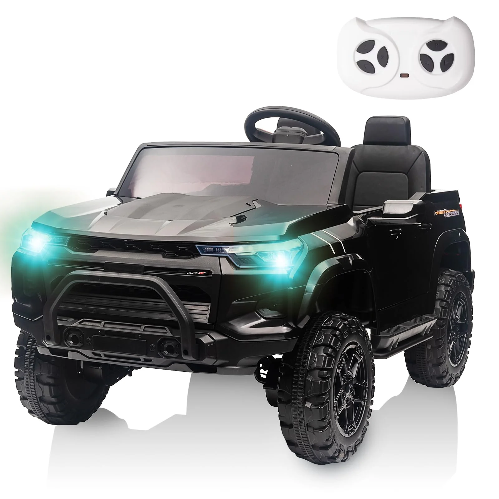 Garvee Electric Kids Ride on Truck, 2 Seater Truck Car Toys, Ride on Car Electric Vehicles w/Remote Control, 24V Battery, Dual Drive, LED Lights, Bluetooth, MP3, Battery Powered Electric Cars for Kids, Black