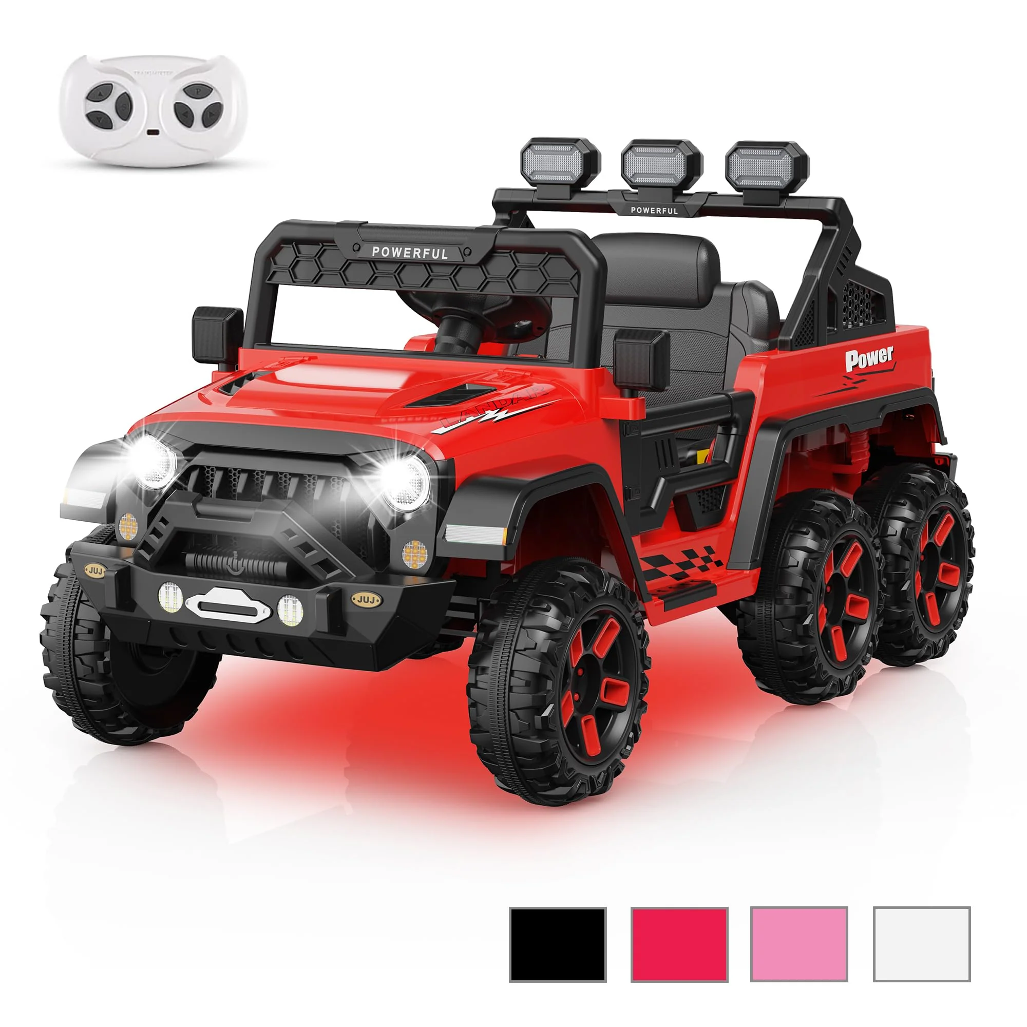 Garvee 24V 4WD Ride on Car Kids Ages 3-8, with 6 EVA Wheels, Battery Powered & Remote Control, 3 Adjustable Speeds, Soft Start, Battery Display, Music - Red