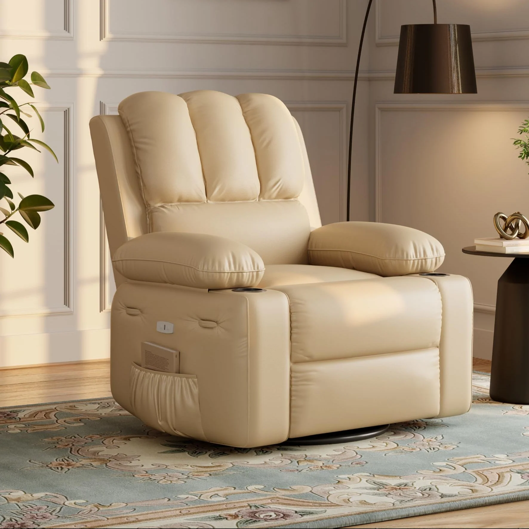 Garvee 22'' Width Power Recliner Chair, Electric Rocker Swivel USB Charger Lazy Boy for Adults, with Vibrating Massage and Heating, 1.5X Sponge Filling for Living Room, Bedroom and Nursery