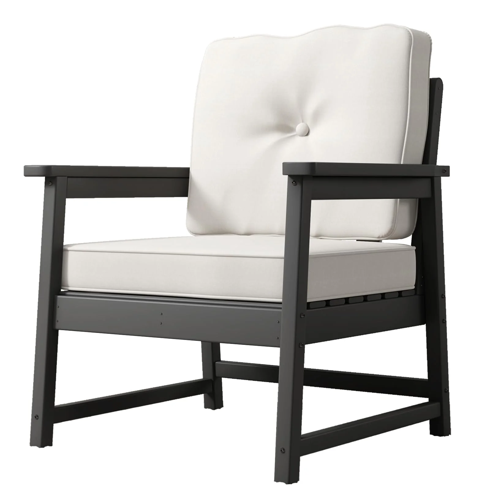 Garvee Patio Chairs HDPE Recycled Plastic Outdoor Club Chair with Thick Cushion & Stainless Steel Screws, Black, for Deck, Yard, Garden, Porch
