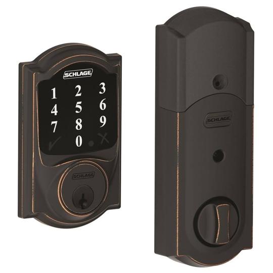 2026 Schlage BE468ZPCAM716 Camelot Connect Electronic Touchscreen Deadbolt with Z-Wave Plus Technology Aged Bronze
