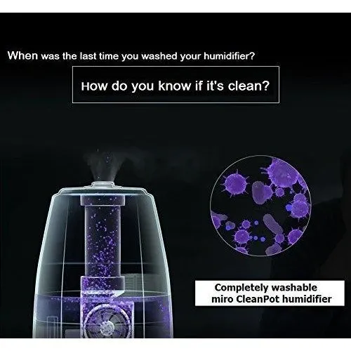MIRO-NR08M Completely Washable Modular Sanitary Humidifier, Large Room, Easy to Clean, Easy to Use, Luma Touch – Premium Cool-Mist Humidifier. Touch Control Colorful LEDs, Powerful humidification