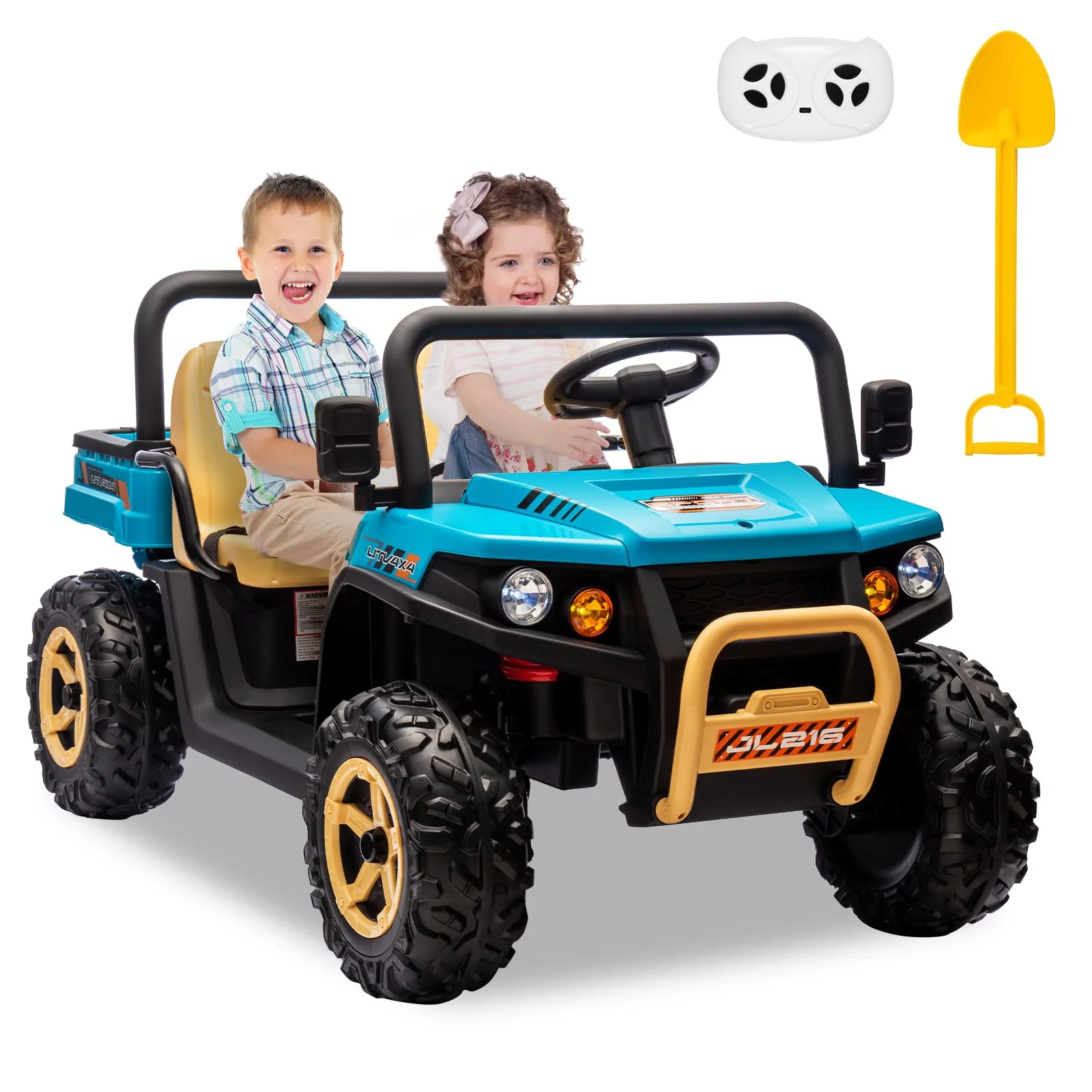 Garvee 2-Seater Ride on Car,6X6 24V Kids Ride On Dump Truck with Remote Control Electric Utility Vehicles UTV Battery Powered 6 Wheeler, for 3 years and up - New Blue