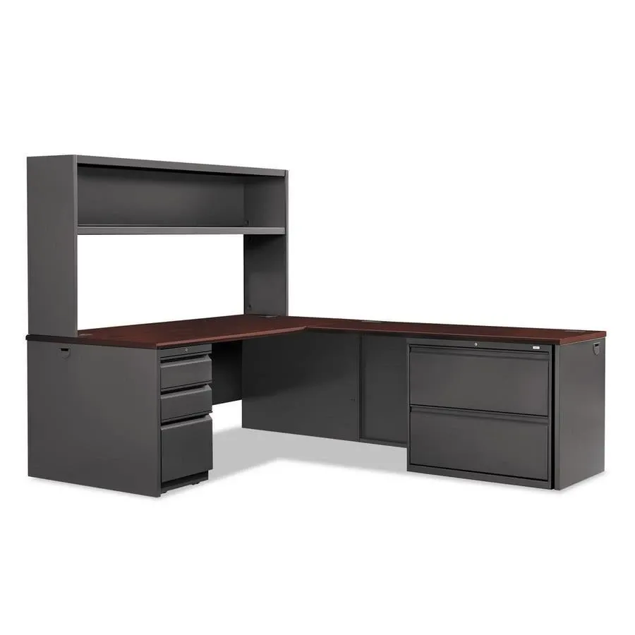 Hon 38000 Series 72′′Steel U-Workstation with Stack-on Storage, Mahogany/Charcoal