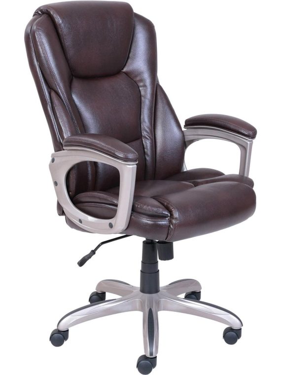 2026 Serta Heavy-Duty Bonded Leather Commercial Office Chair with Memory Foam, 350 lb capacity, Brown