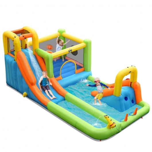 Costway Inflatable Water Slide Park Bounce House Climbing Wall Blower