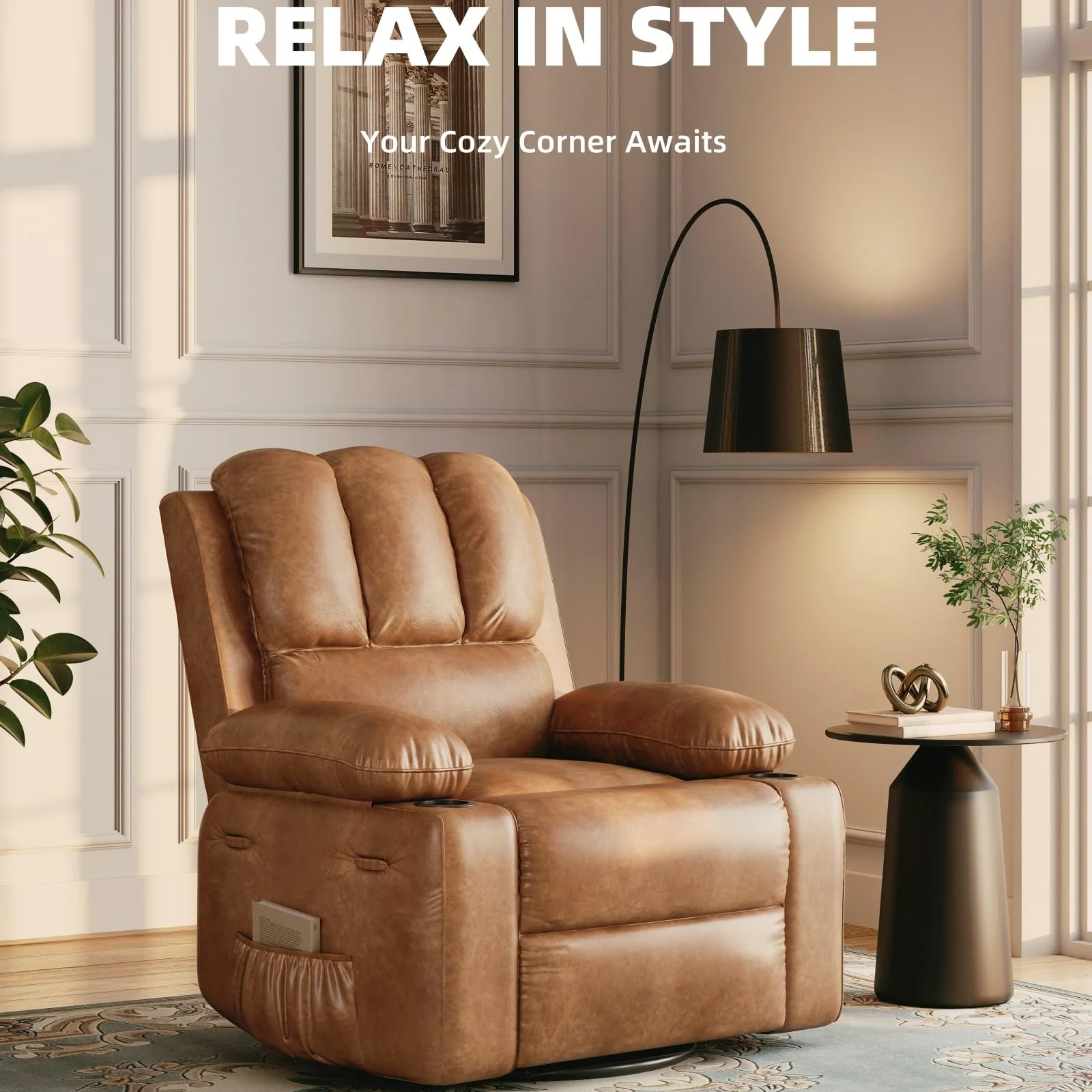 Garvee 27'' Recliner Chair Oversized, Manual Recliner for Adults, Lazy Boy with 1.5x Sponge Filling, Cup Holder, and Retractable Armrests, for Living Rooms, Bedrooms, and Nurseries