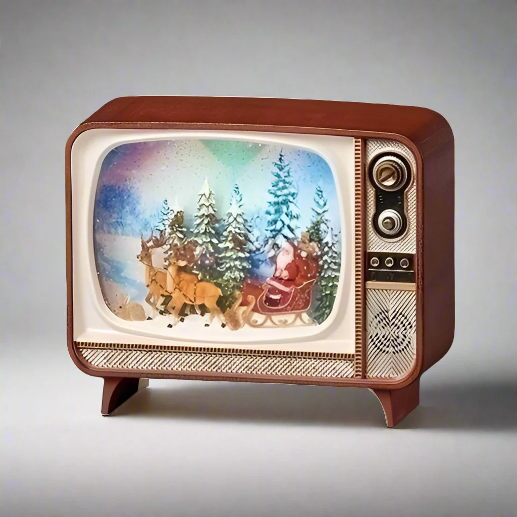 Lighted TV Snow Globe W/ Santa In A Reindeer Sled, 6.75