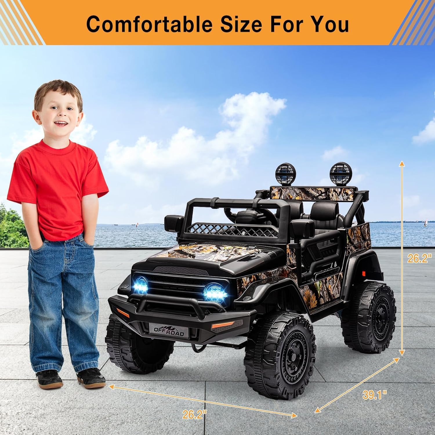 Garvee Kids Ride On Truck Car w/Parent Remote Control, 12V Power Wheel Electric Car for Kids, Ride on Toys with Led Lights Bluetooth, 3 Speeds, Spring Suspension - Black