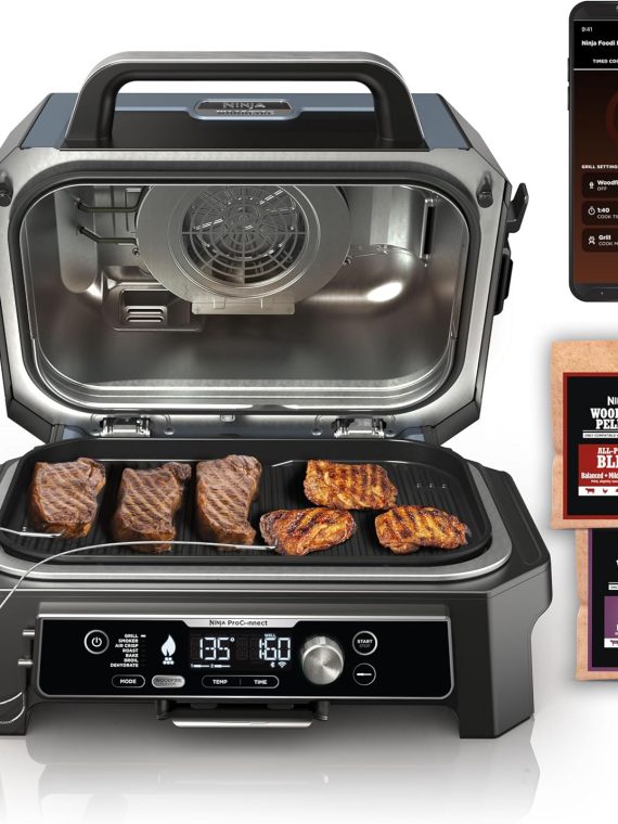 2026 Ninja OG951 Woodfire Pro Connect Premium XL Outdoor Grill & Smoker  Bluetooth  App Enabled  7-in-1 Master Grill  BBQ Smoker  Outdoor Air Fryer  Woodfire Technology  2 Built-In Thermometers  Black