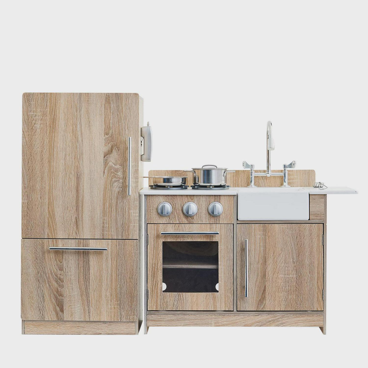 2026 Teamson Kids Little Chef Chelsea Modern Wooden Play Kitchen, Cherry Grain/Silver