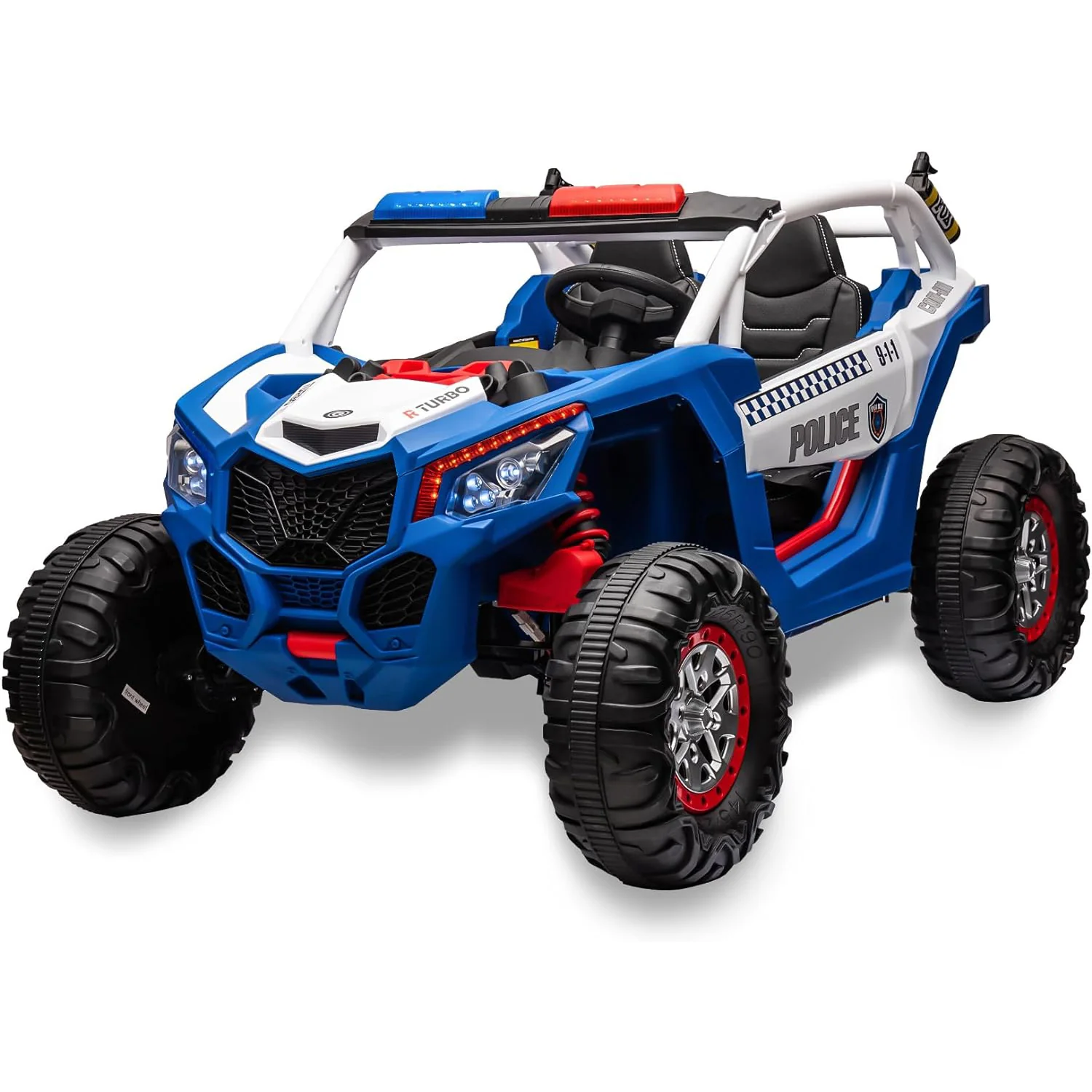 Garvee 24V 2 Seater Kids Ride on UTV Car For age 3+, w/Remote Control, 4WD Powerful Electric Vehicle with 4x75W Motors, 4 Shock Absorber, Leather Seat, Music and Light - Blue