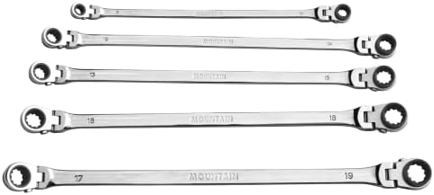 2026 Mountain 5-Piece Metric Double Box Universal Spline Reversible Ratcheting Wrench Set; 8 mm – 18mm  90 Tooth Design  Long  Flexible; MTNRM6