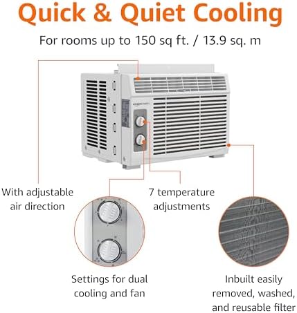 2026 Amazon Basics Window-Mounted Air Conditioner with Mechanical Control – Cools 150 Square Feet  5000 BTU  AC Unit  White