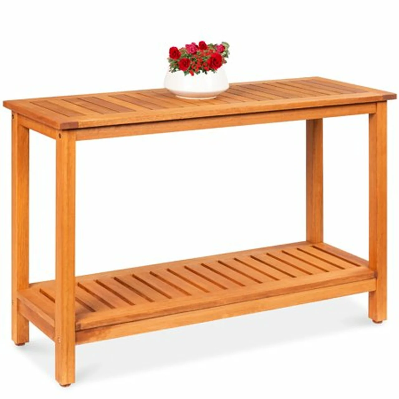 Best Choice Products 48in 2-Shelf Indoor Outdoor Wood Console Table Multifunctional Buffet Bar Storage w/ Natural Finish