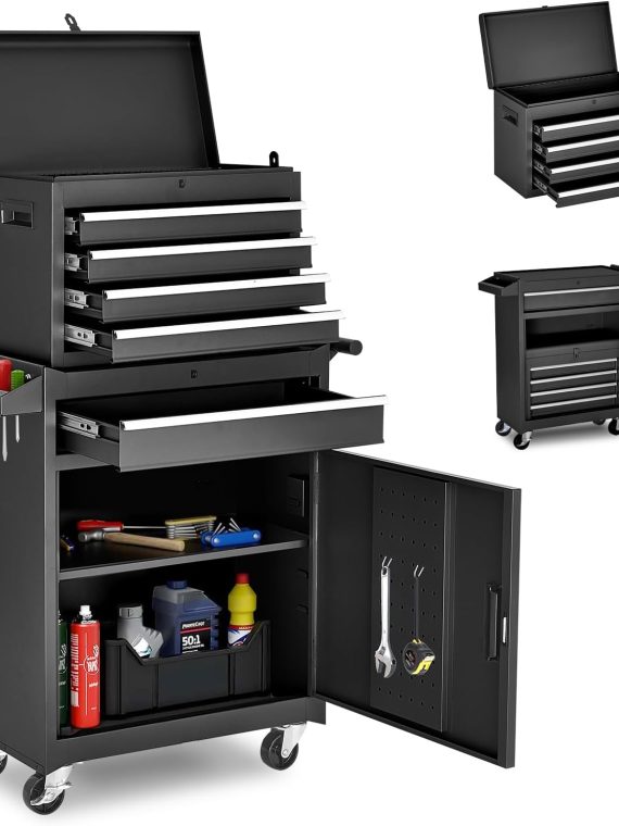 2026 Tool Chest 5-Drawer Rolling tool Storage Cabinet with Enhanced Packaging  Detachable Top Tool Box  Metal Tool Cart for Garage Workshop Black