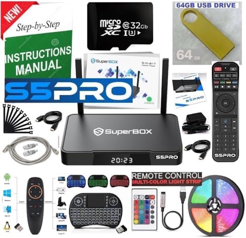 2026 New Super  S 5 P R O  Bundle Box  2026 Model 1 Voice and 1 Full Keyboard Remote 1 HDMI  Tf Card  Memory Stick  LED Light Strip (Install Instructions by Seller  Phone Support).  black