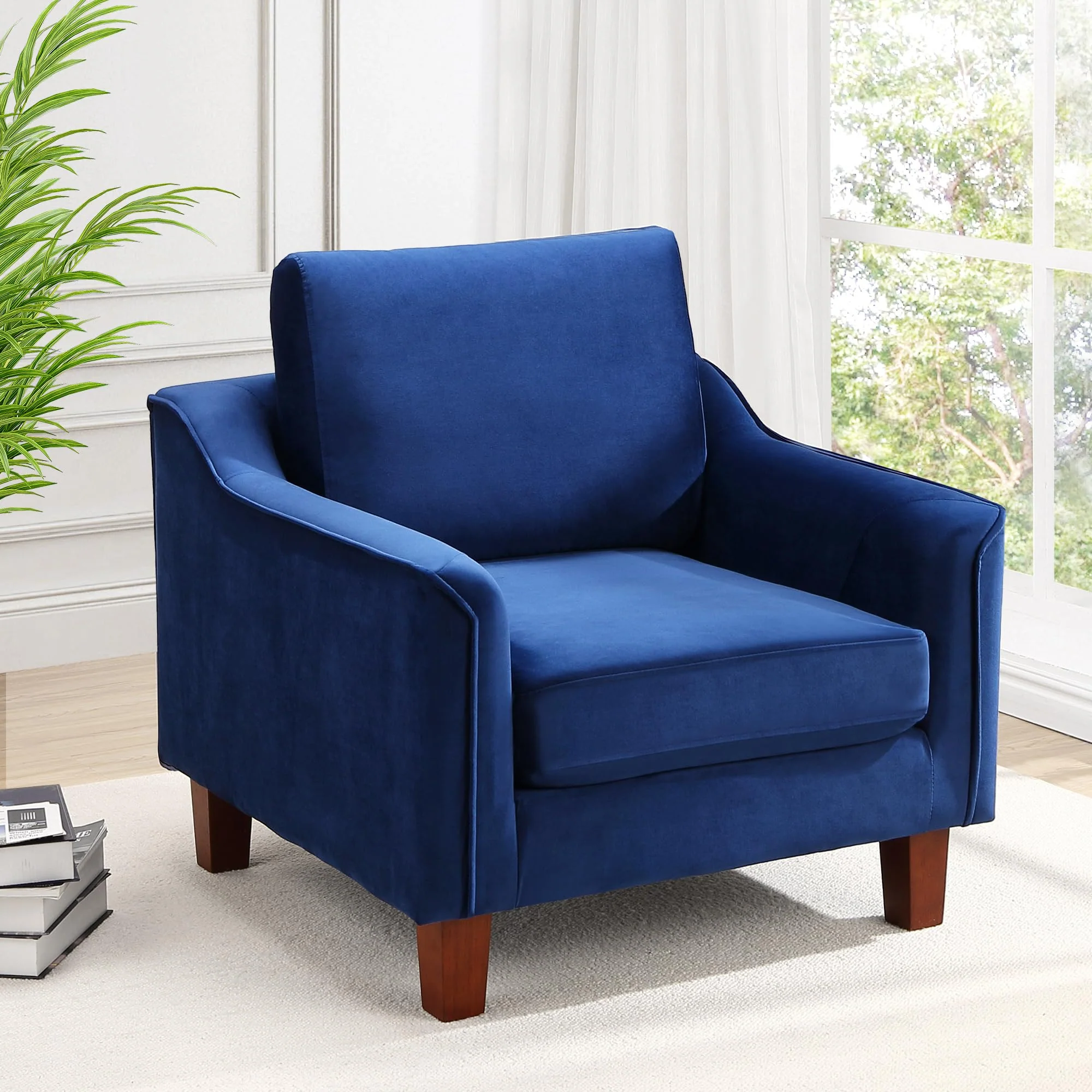 Garvee Mid Century Modern Velvet Accent Chair + Ergonomic Design + Soft Cushioning + High-Resilience Foam + Easy Assembly + 300 lbs Capacity + Bedroom, Living Room, Office